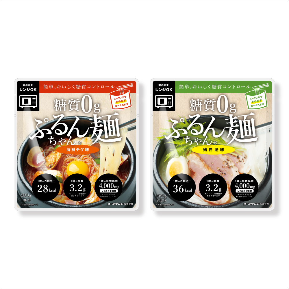 糖質0gぷるんちゃん麺　海鮮チゲ味６袋＋鶏白湯味６袋　計12袋