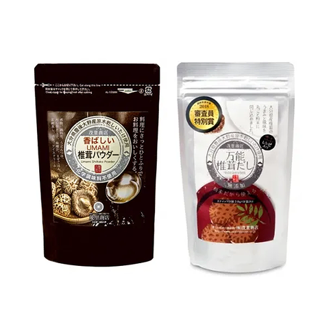 椎茸問屋茂里商店がお届けする大分県産原木椎茸のUMAMIパウダーと万能椎茸だしのお試しセット
